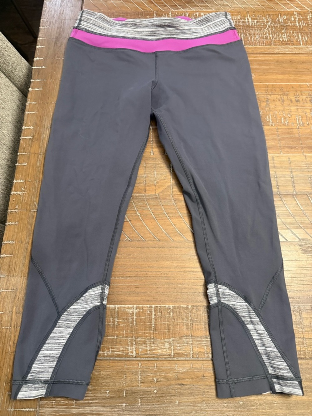 lululemon athletica Gray Cropped Leggings with Pink Waistband